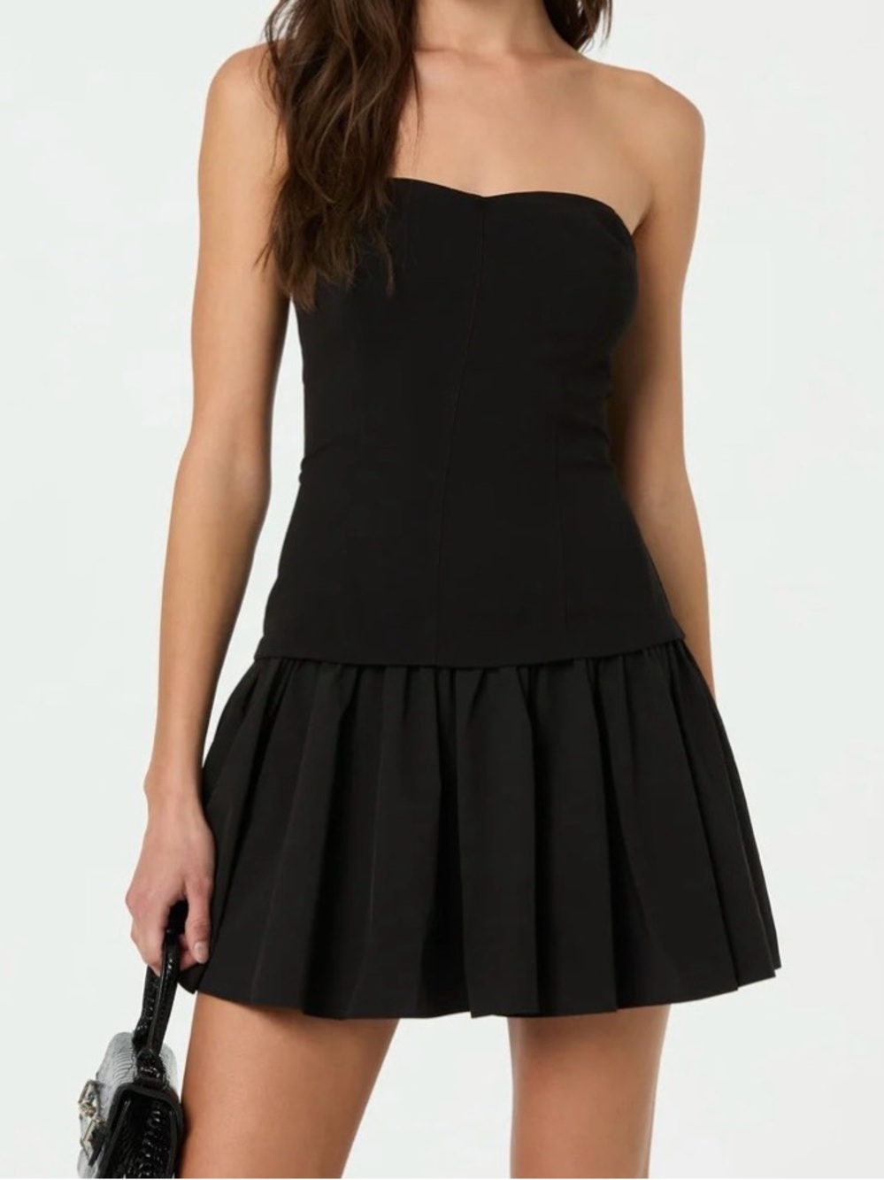 Astr Black Strapless Pleated Mini Dress